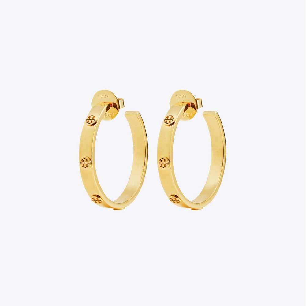 Tory Burch Stud Earrings Gold Plated Copper Pair